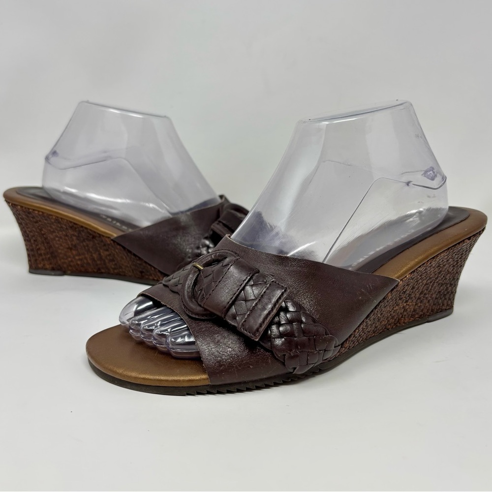 Cloudwalkers Tina Open Toe Leather Slip On Sandals 2.5” Heels Resort Women’s 10